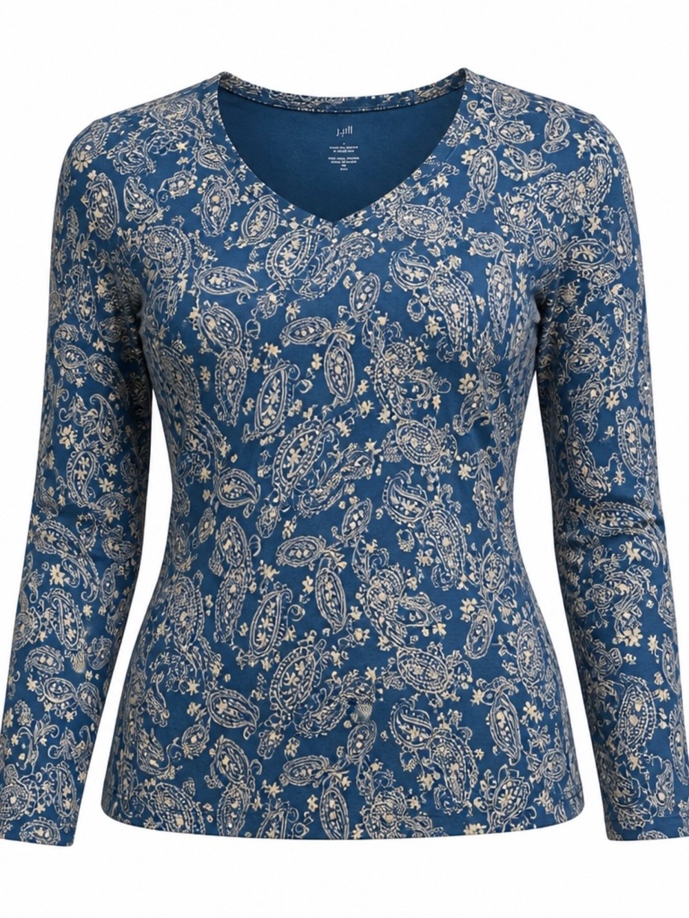 J. Jill Blue Paisley V-Neck Long Sleeve Top